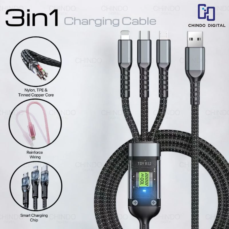 Kabel Data Cable Data 3 In 1 MIcro USB Type-C Lighting Fast Charging Kabel 3 In 1 Pengisian Daya Cepat