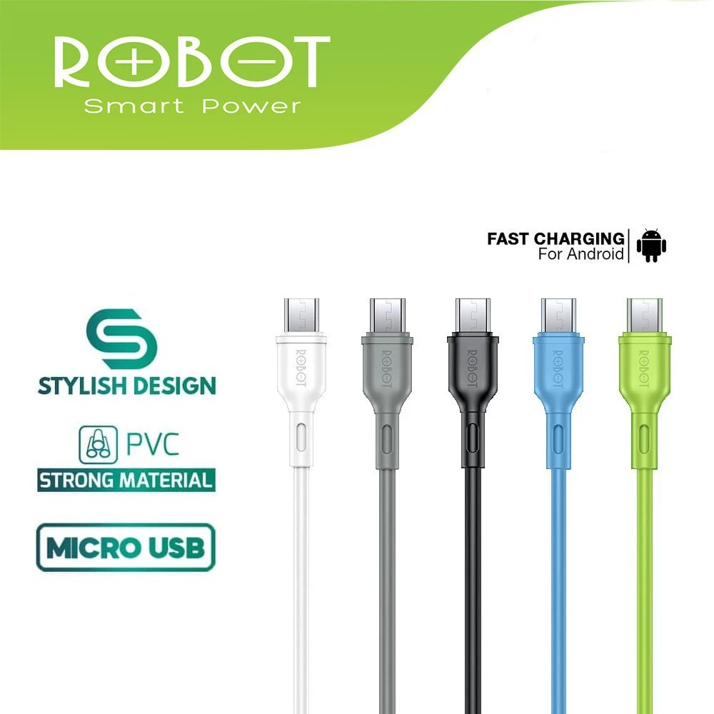 Kabel Data Micro USB ROBOT RBM100 1 Meter 2A Warna-warni